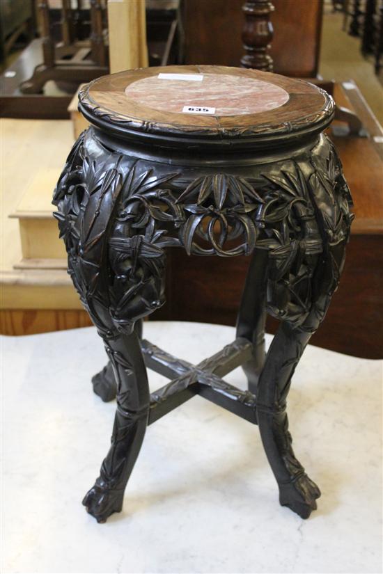 19th Century Chinese carved hardwood jardiniere stand marble inset